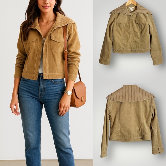 J. Crew Jackets & Blazers - J Crew Cropped Corduroy Jacket Size Medium Shawl Collar Snaps Y2K Tan Vintage